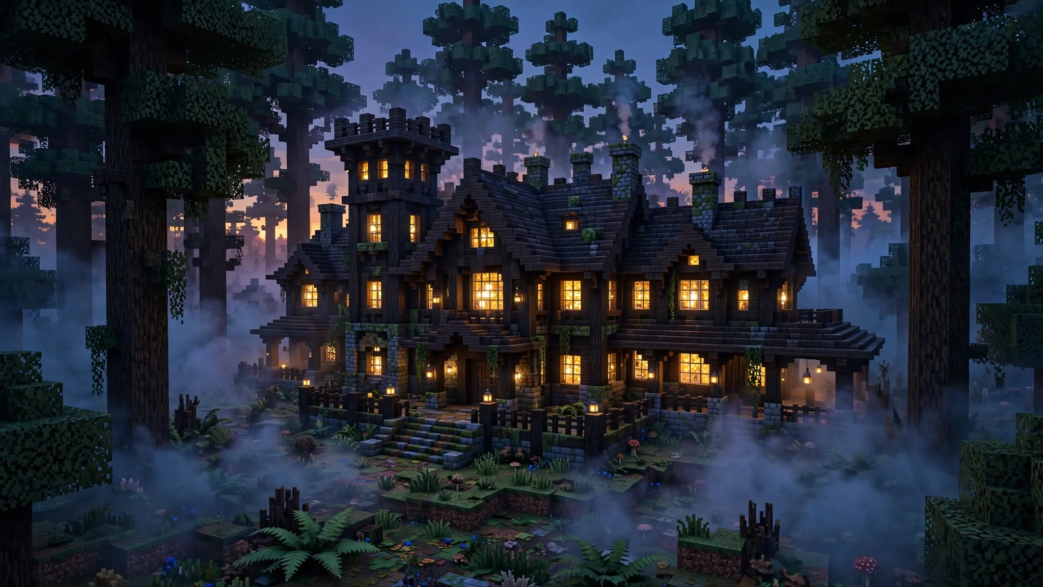 Woodland mansion in a dark forest in the best Minecraft seeds list